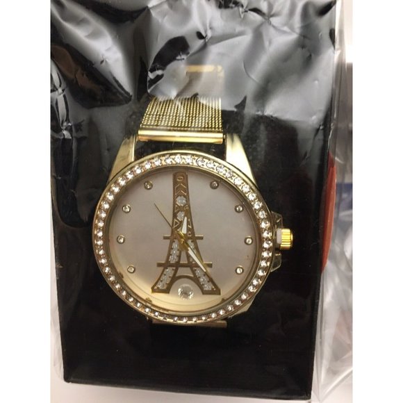 Paris Eiffel Tower Rhinestone Dial QuartzAnalog Wrist Set Watch StainlessSteel - Picture 3 of 3